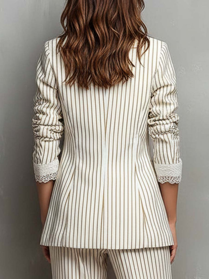 Yvette – Striped Lace-Trim Blazer Set