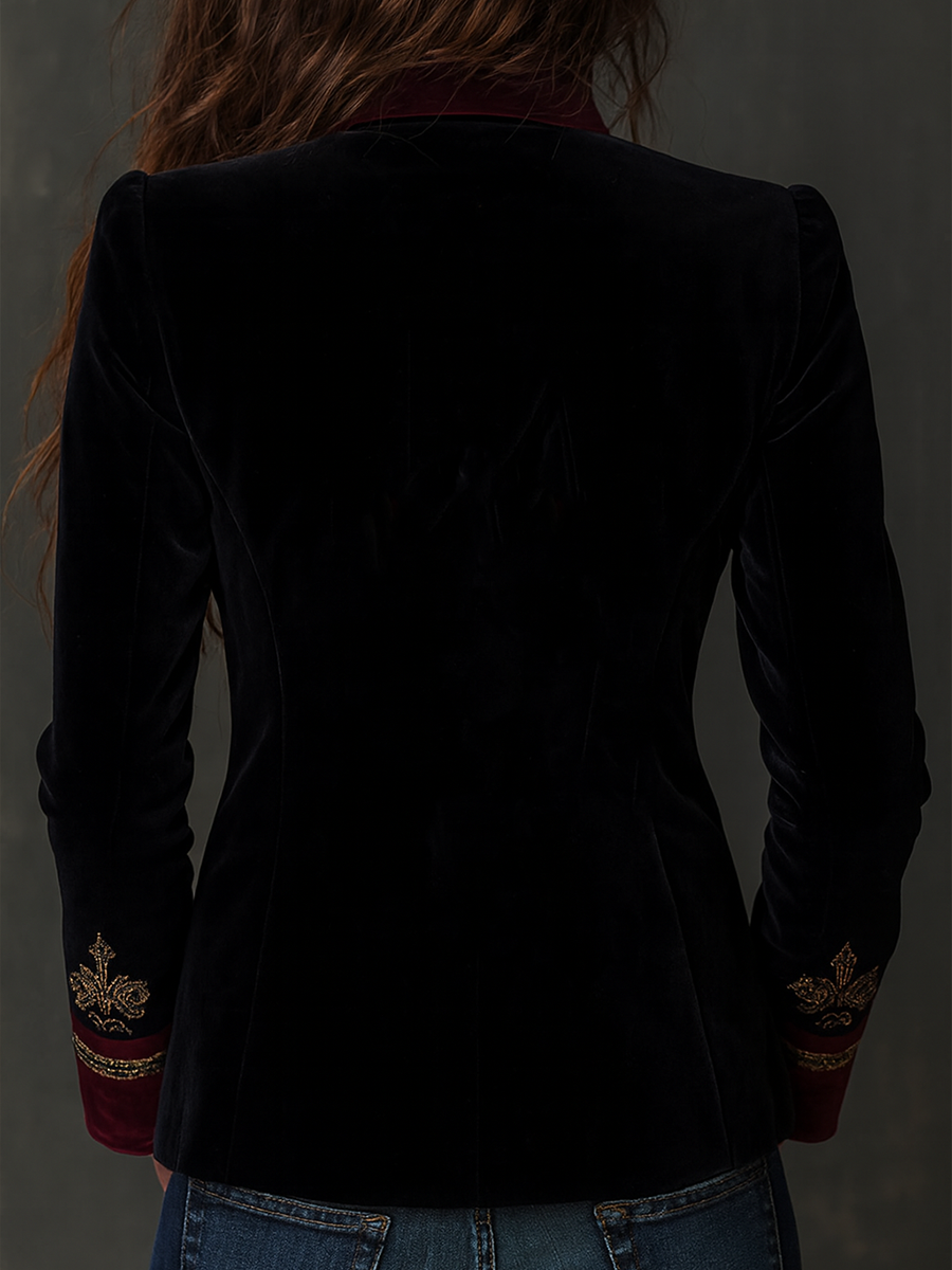 Harriet – Baroque Embroidered Velvet-Look Blazer