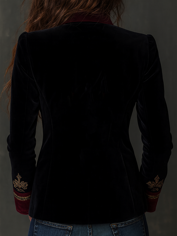 Harriet – Baroque Embroidered Velvet-Look Blazer