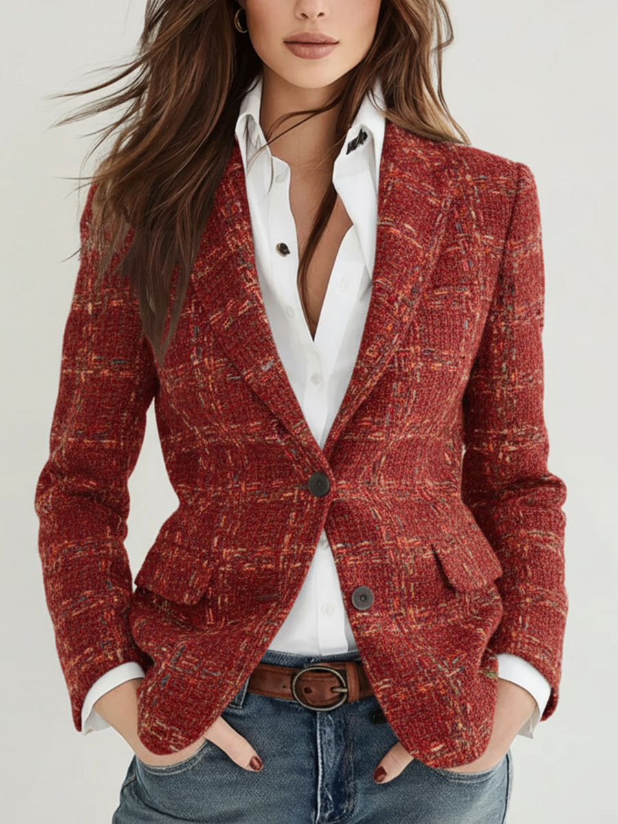 Beryl – Plaid Tweed-Look Tailored Blazer