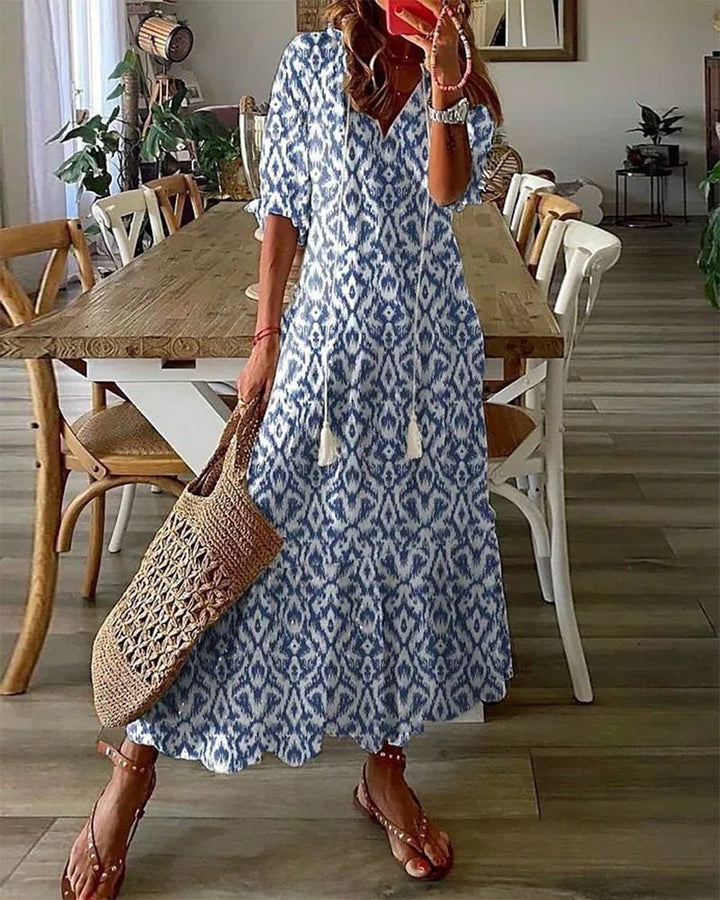 Patricia – Boho Ikat Midi Dress