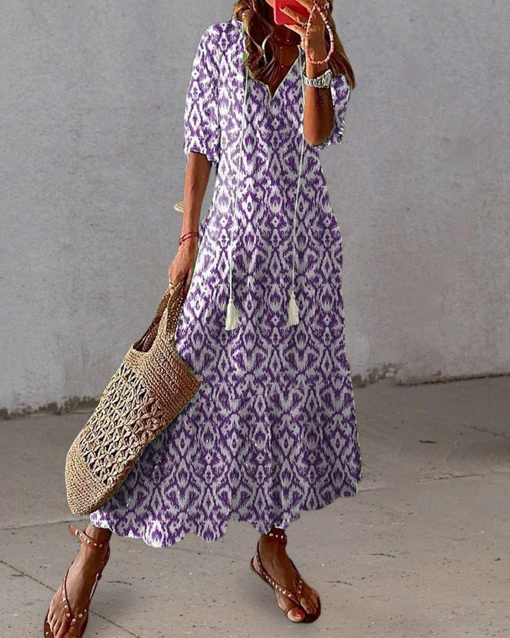 Patricia – Boho Ikat Midi Dress