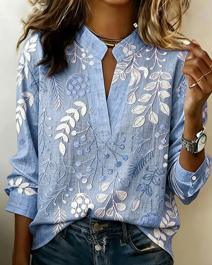 Edwina – Botanical Print Long Sleeve Blouse