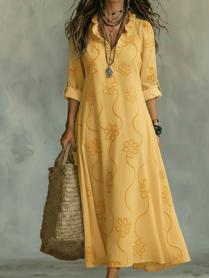 Jessamy – Embroidered Frill Neck Maxi Dress
