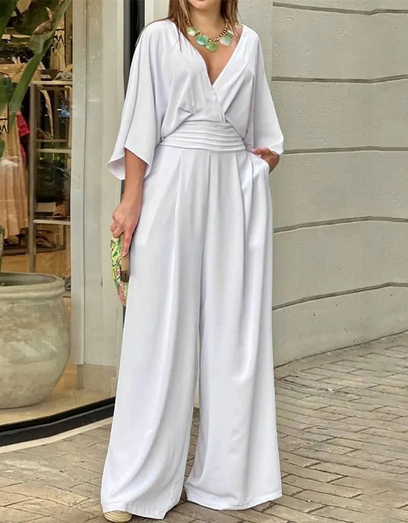 Hilary – Wide Leg Pleated Waist Jumpsuit