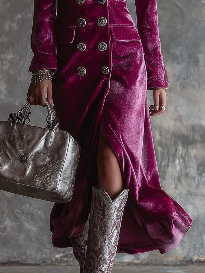 Fionnuala – Velvet Double-Breasted Longline Blazer Dress