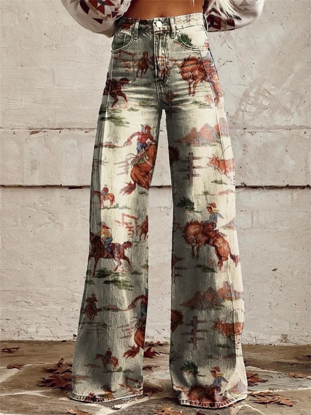 Paula | Vintage Printed Wide Leg Trousers