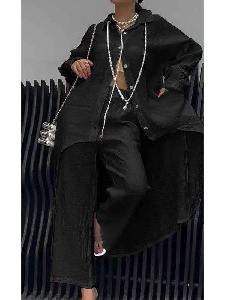 Jessamy – Linen-Look Longline Shirt and Wide-Leg Set