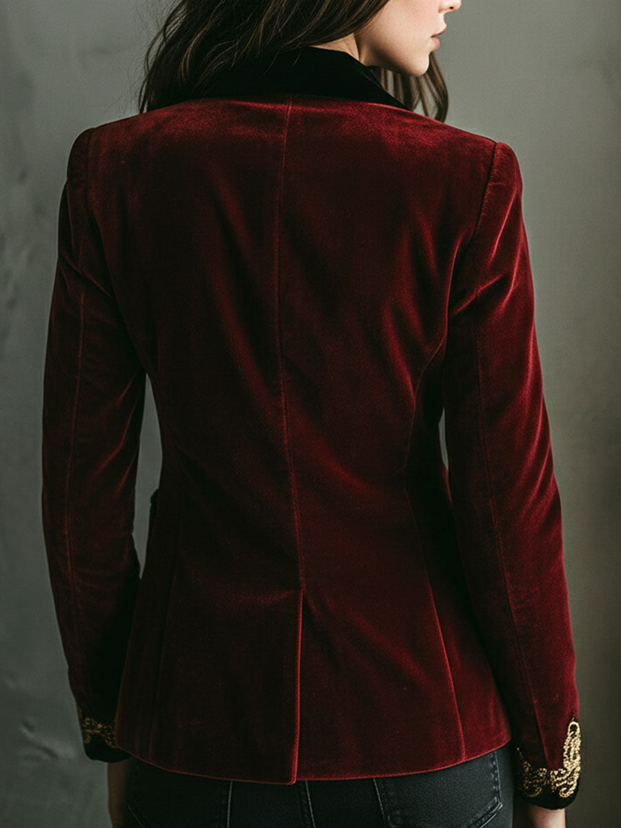 Winifred – Velvet Blazer with Gold Embroidery