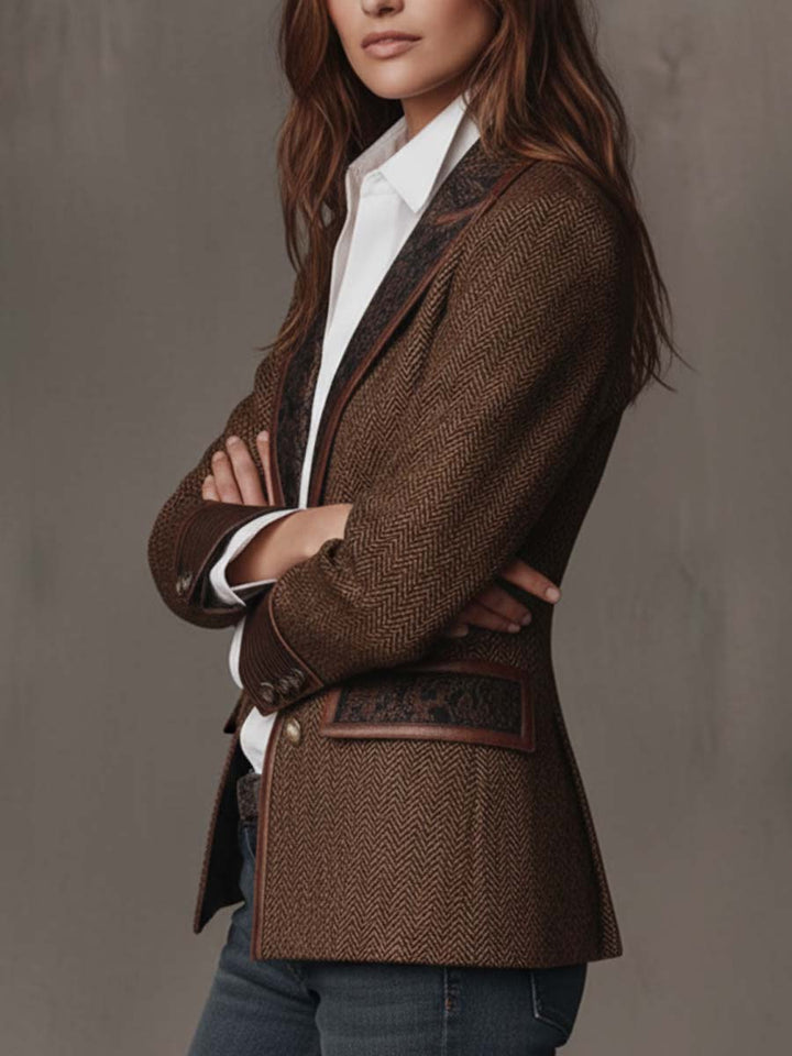 Esme – Herringbone Blazer with Printed Panels