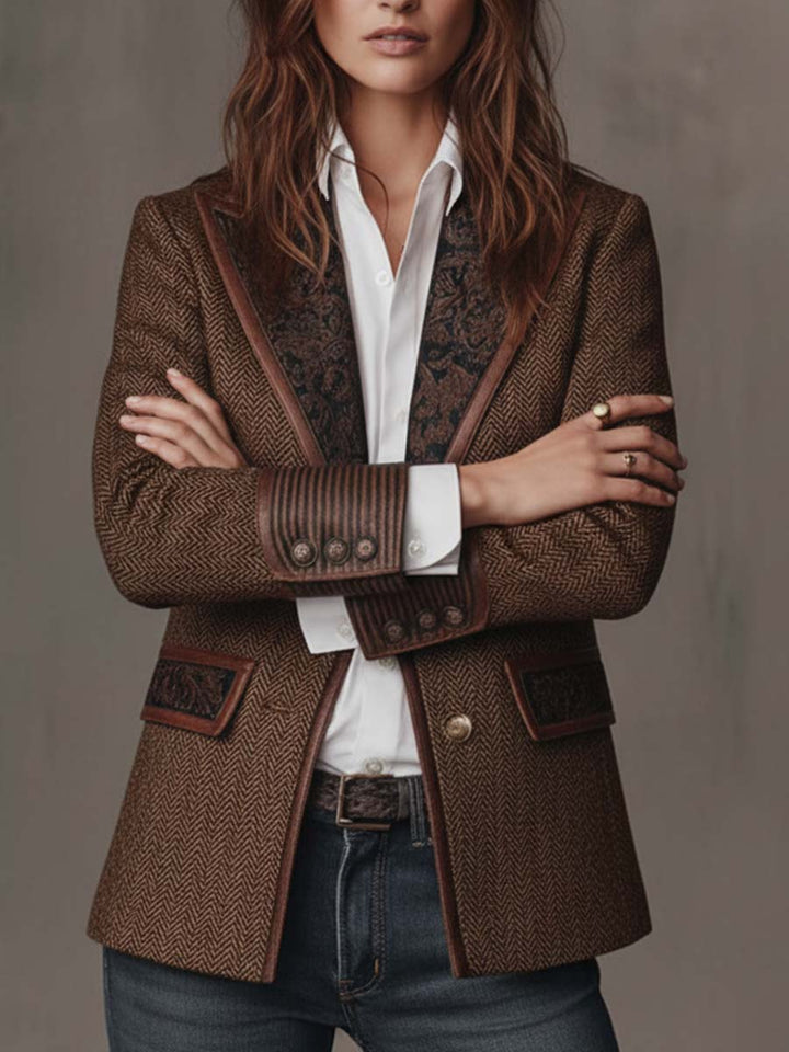 Esme – Herringbone Blazer with Printed Panels