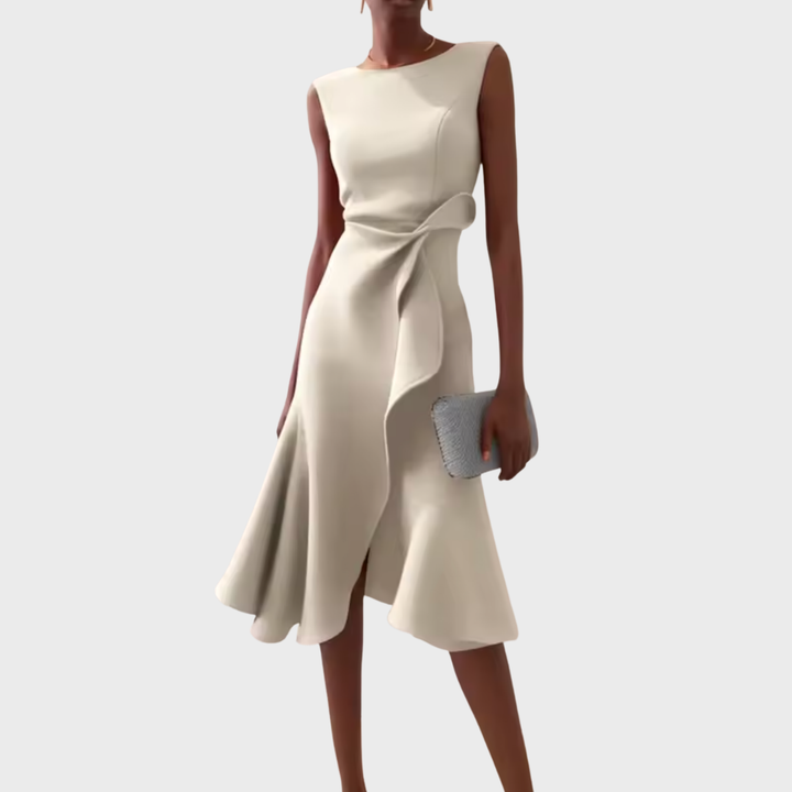 Evie | Draped Asymmetric Midi Dress