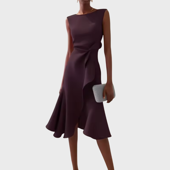 Evie | Draped Asymmetric Midi Dress