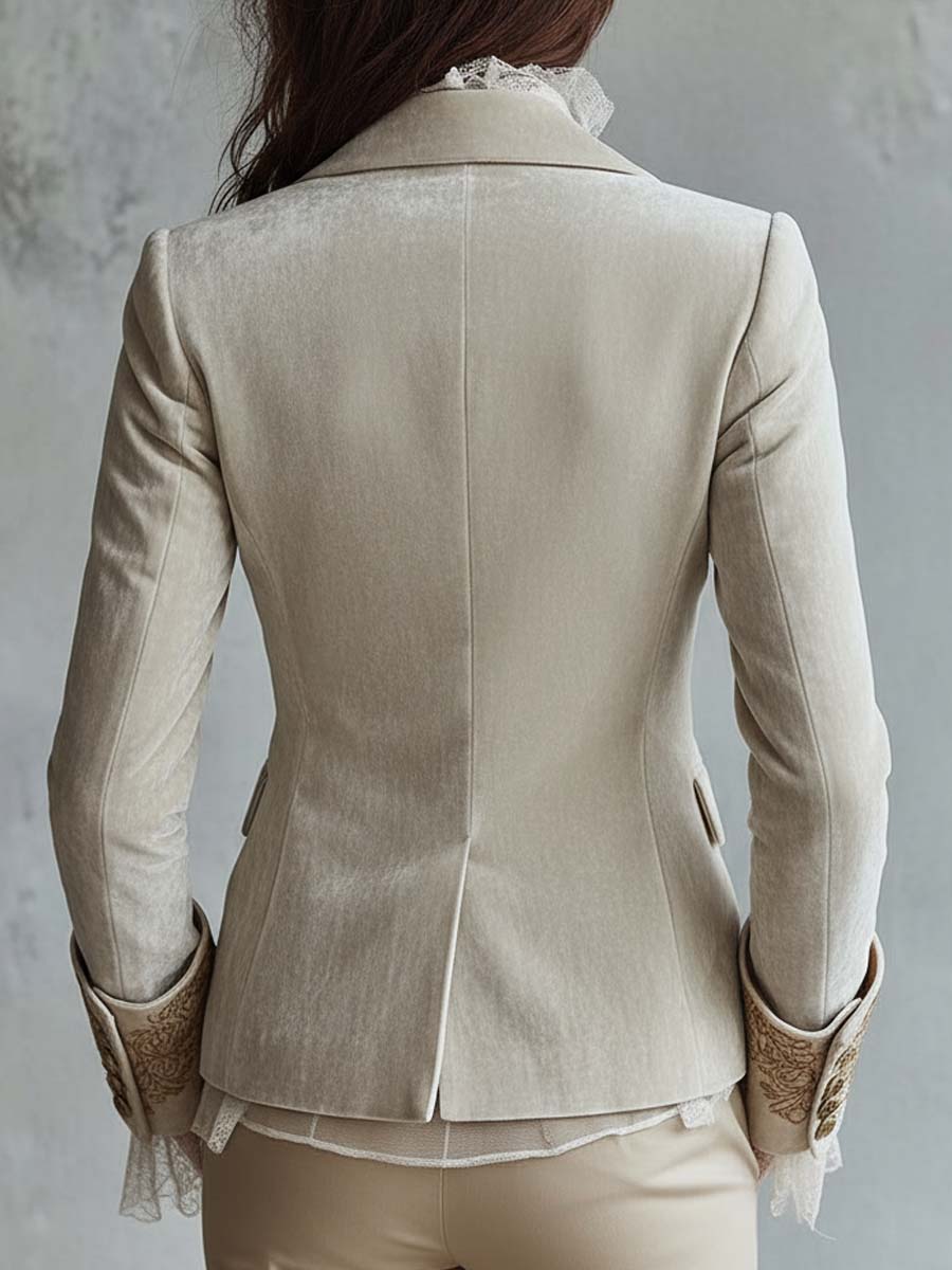 Hermione – Embroidered Blazer with Lace Cuff Detail