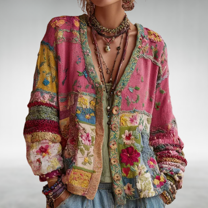 Helen – Boho Patchwork Knit Cardigan