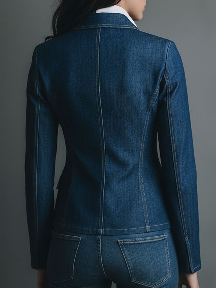 Hazel – Fitted Denim-Look Blazer with Pockets