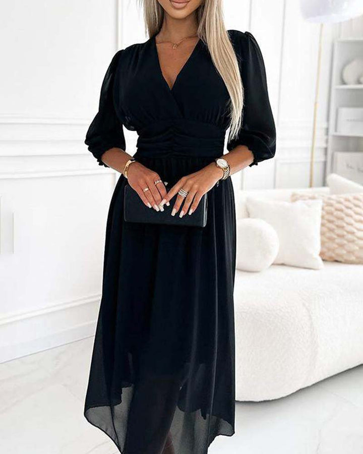 Emmaline | V-Neck Solid Colour Waist Dress