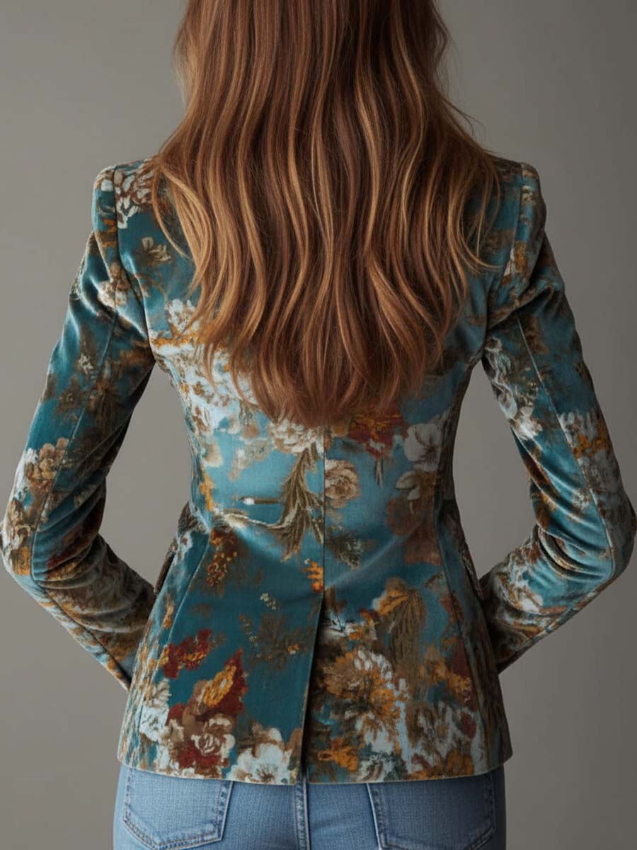 Marilyn – Tailored Floral Velvet-Look Blazer
