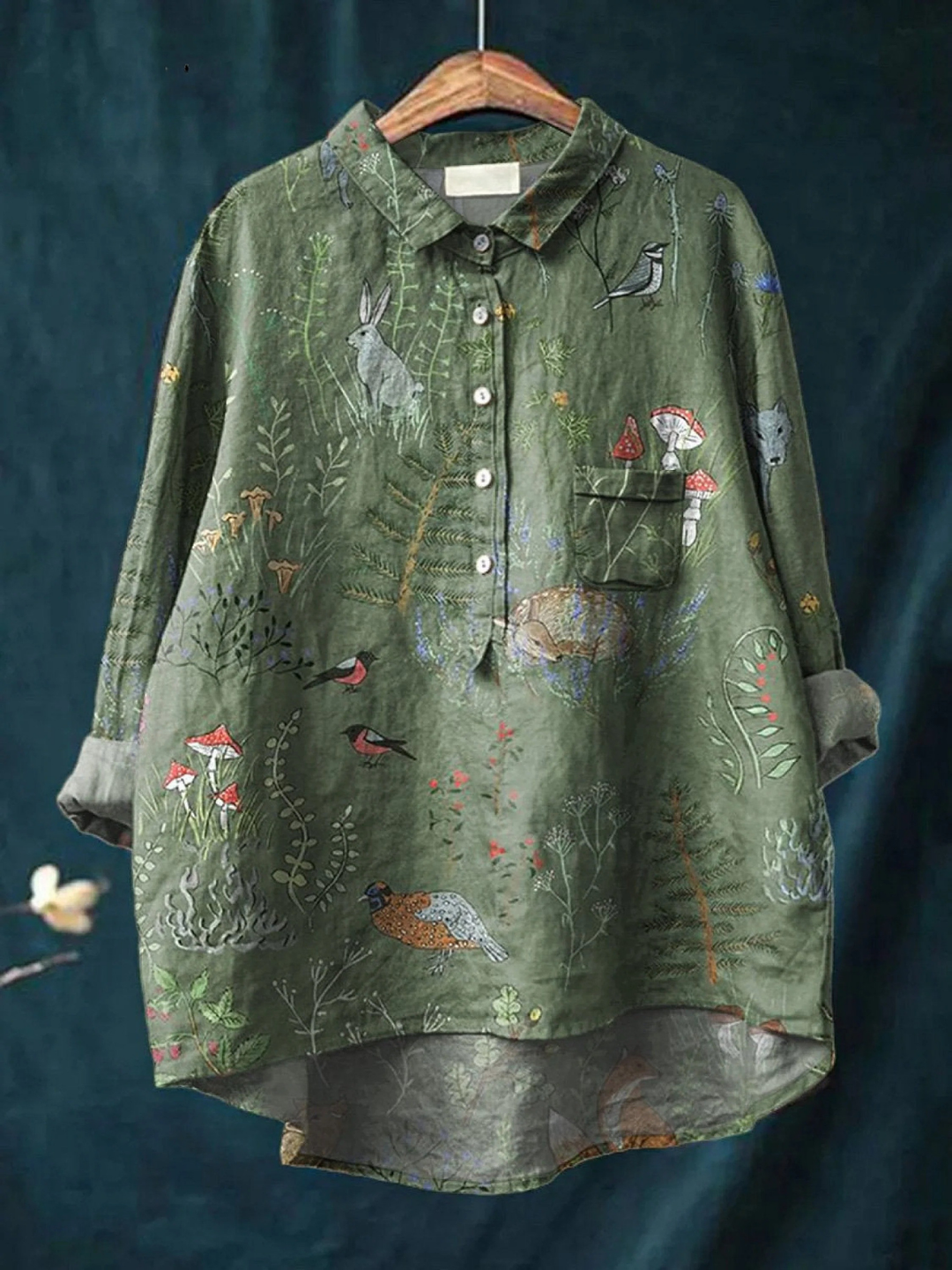 Larkin | Woodland and Animals Repeat Pattern Printed Women's Casual Shirt