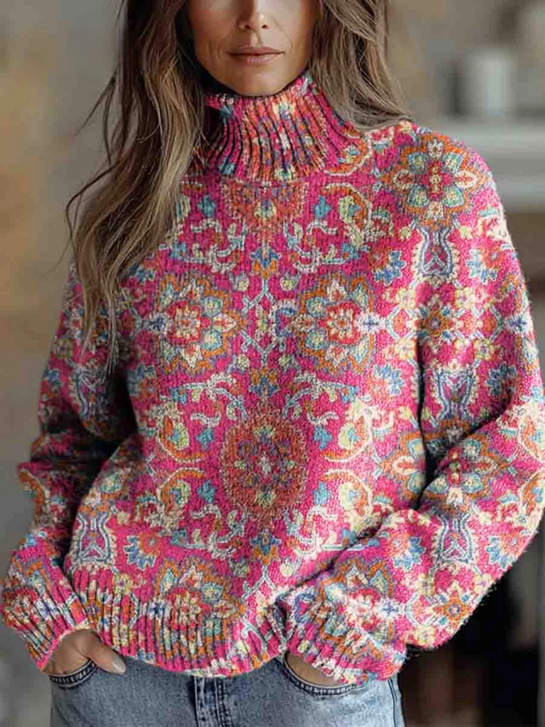 Polly – Printed Turtleneck Knit Jumper