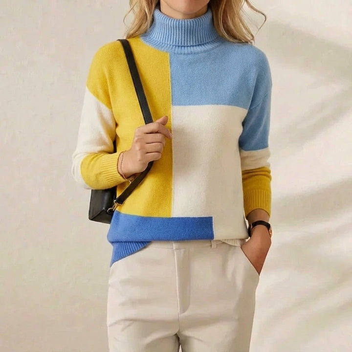 Katharine – Colour Block Turtleneck Jumper