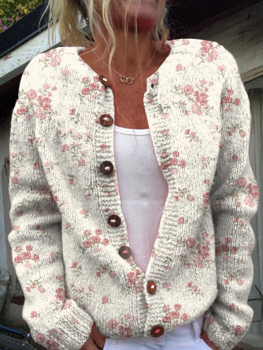 Maryam – Floral Knit Button-Front Cardigan