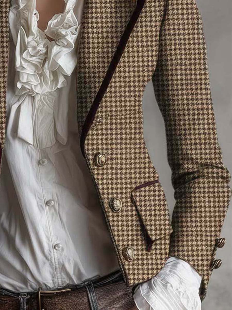 Aoife – Houndstooth Tweed-Look Tailored Blazer