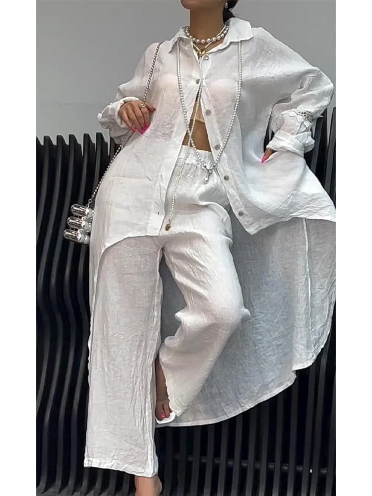 Jessamy – Linen-Look Longline Shirt and Wide-Leg Set