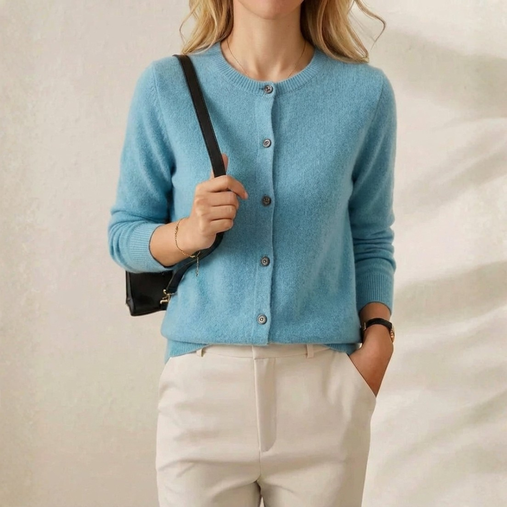 Brenda – Crew Neck Button-Front Knit Cardigan