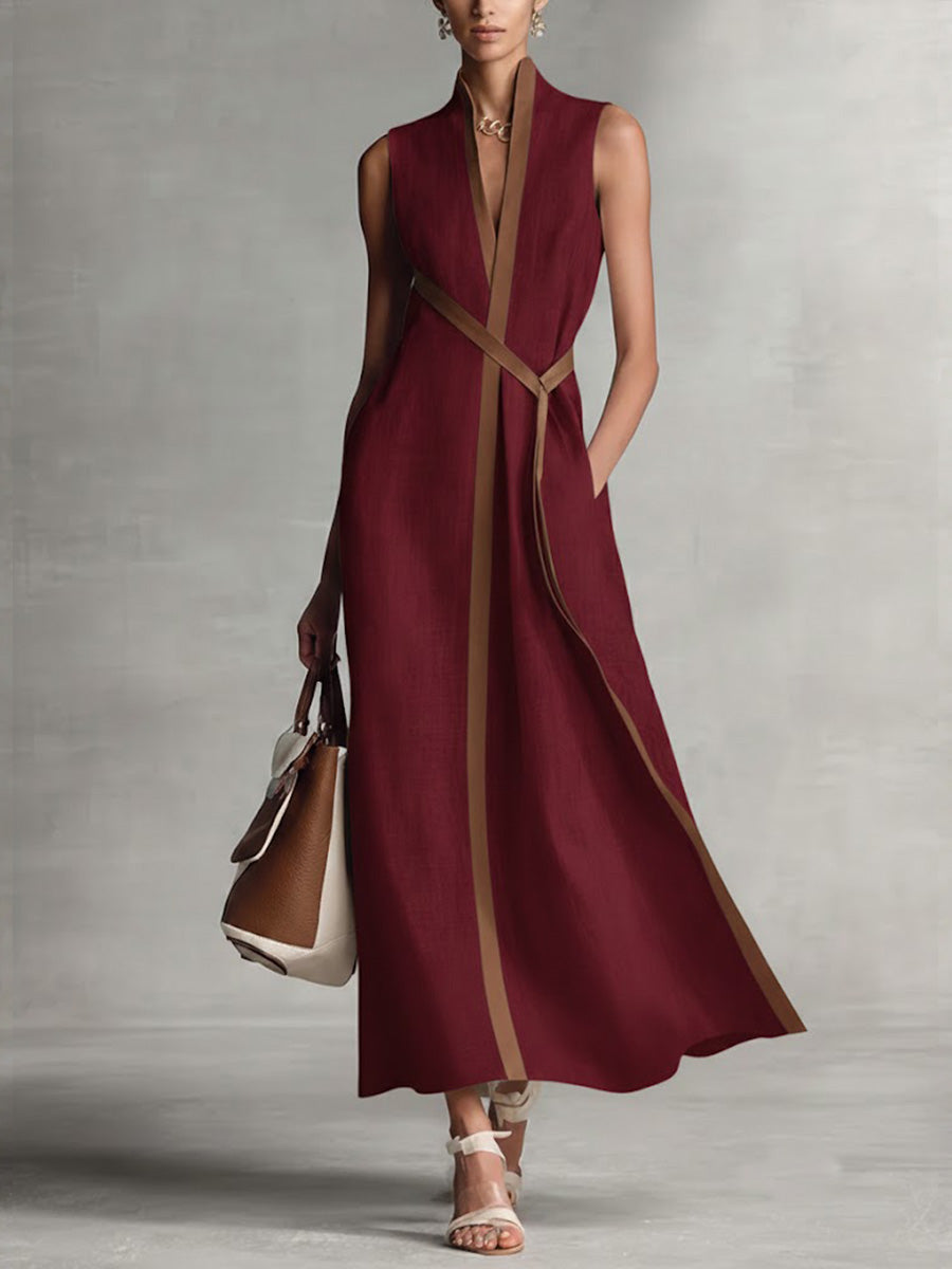 Maud – Contrast-Trim Wrap Maxi Dress
