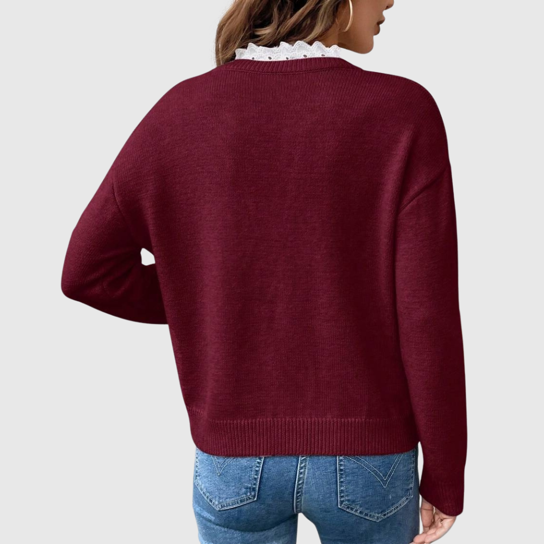Iris – Lace-Trim V-Neck Knit Jumper