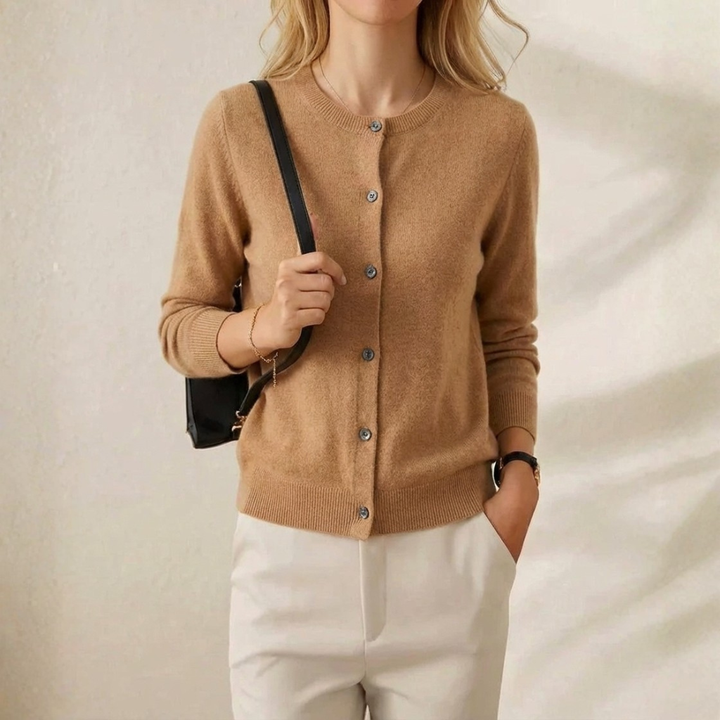 Brenda – Crew Neck Button-Front Knit Cardigan
