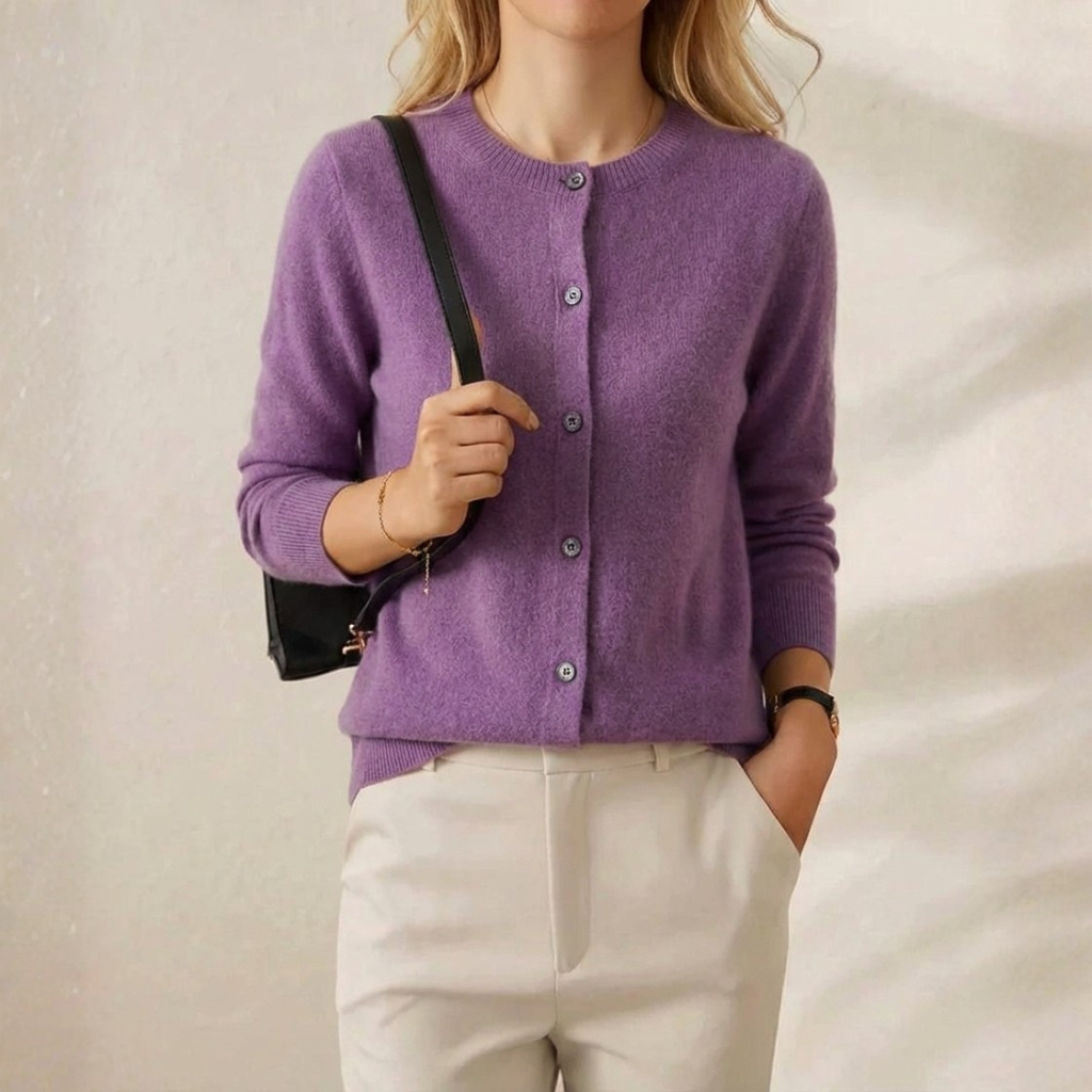Brenda – Crew Neck Button-Front Knit Cardigan