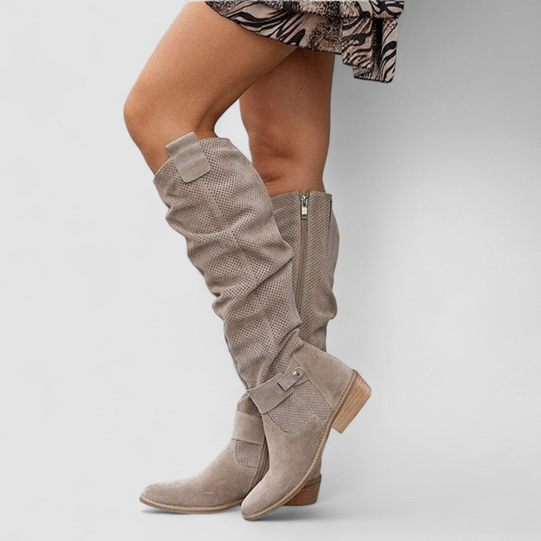 Clodagh – Perforated Knee-High Slouch Boots