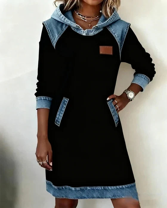 Alexa | Cosy Contrast Hooded Dress