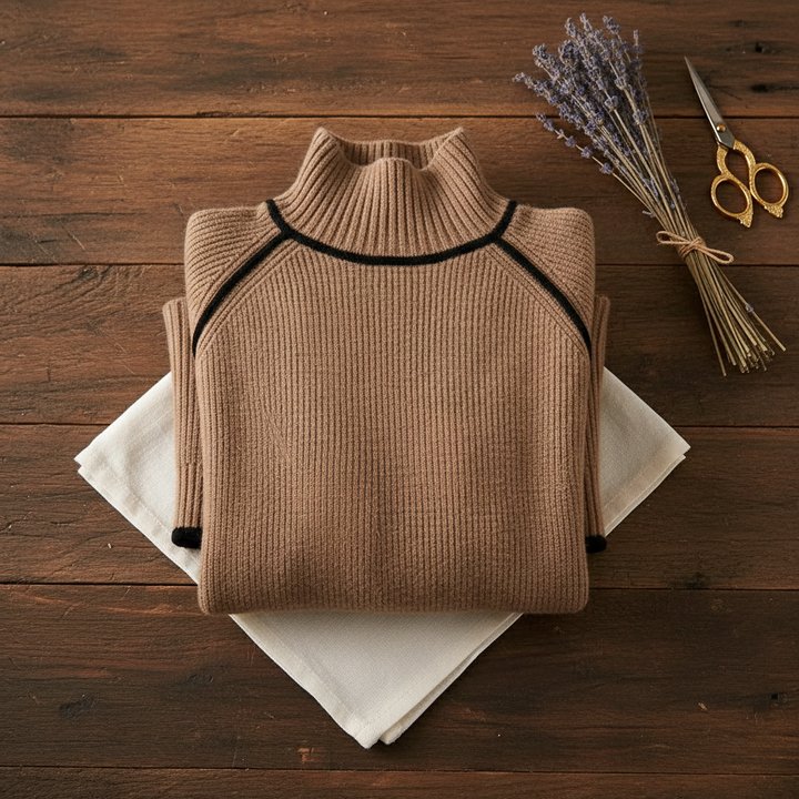 Blodwen – Ribbed Turtleneck Jumper with Contrast Trim