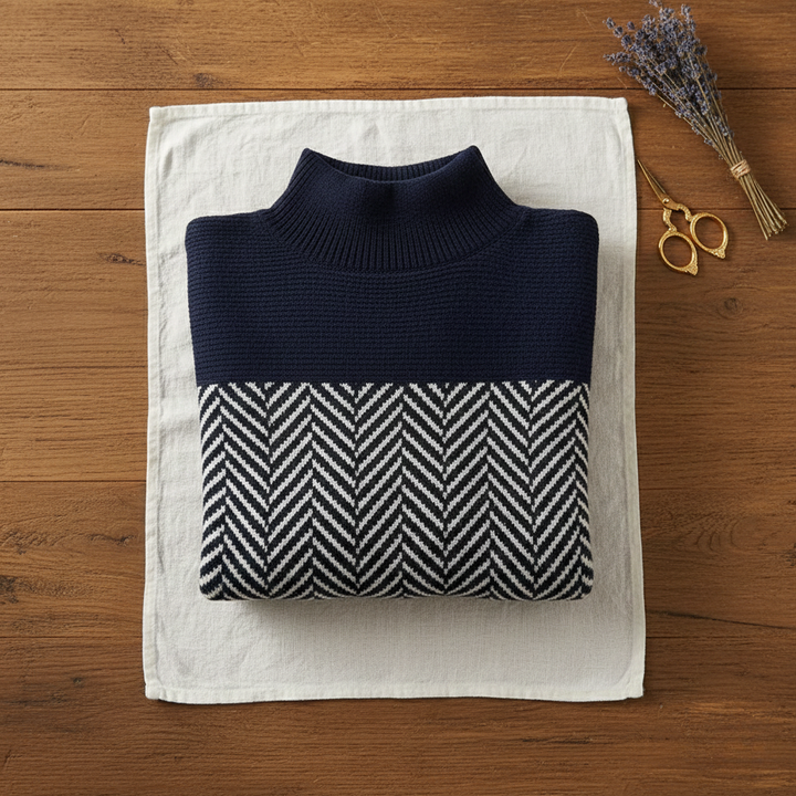 Honora – Turtleneck Herringbone Knit Jumper