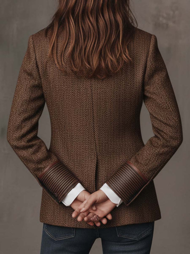Esme – Herringbone Blazer with Printed Panels