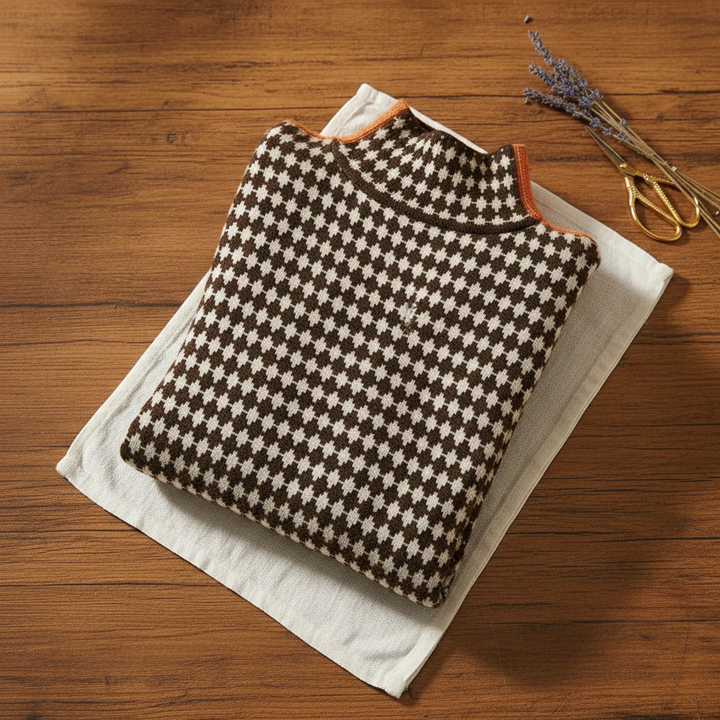 Aoife – Houndstooth Turtleneck Knit Jumper