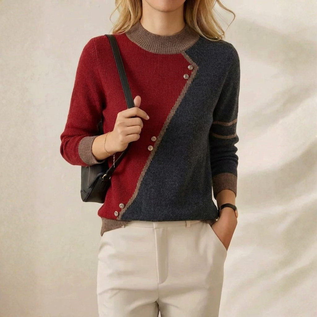 Zillah – Colour Block Knit Jumper with Button Detail