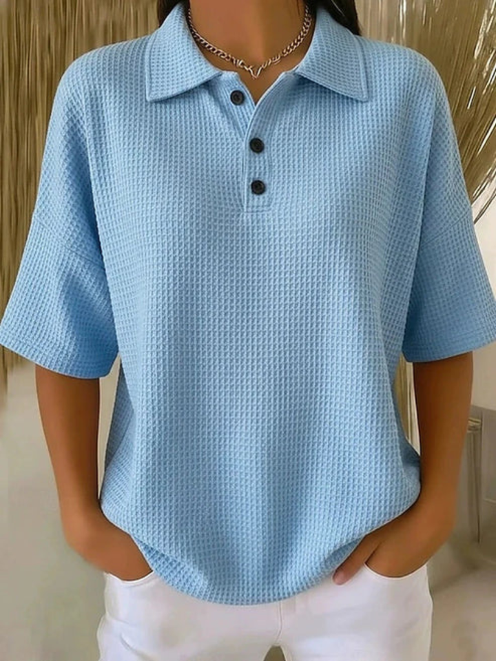 Beryl – Relaxed Waffle Knit Polo Top
