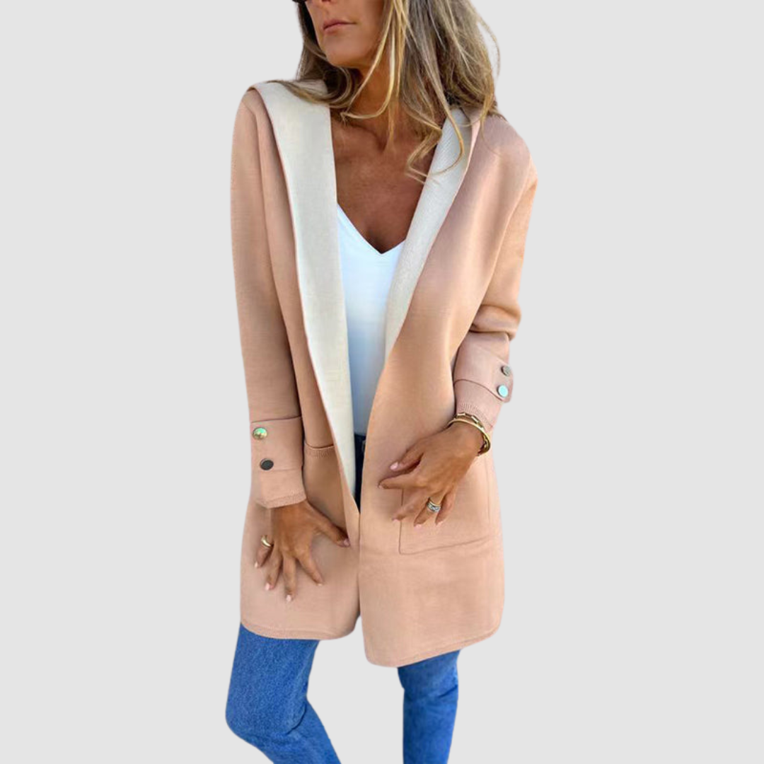 Vera – Hooded Colourblock Open-Front Cardigan