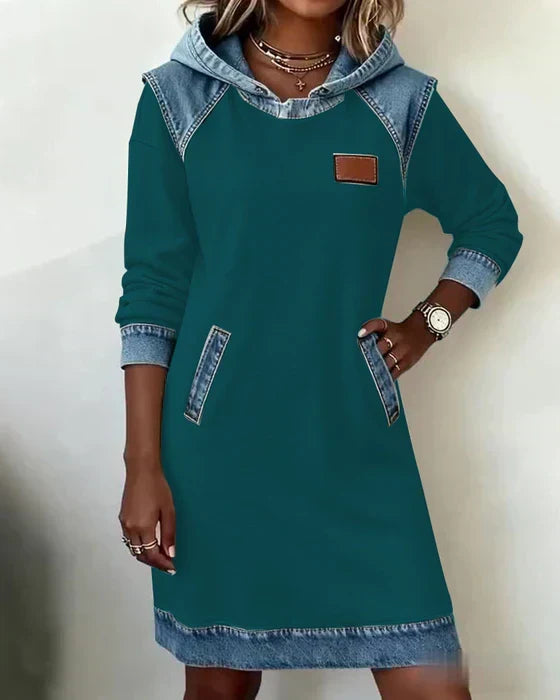 Alexa | Cosy Contrast Hooded Dress