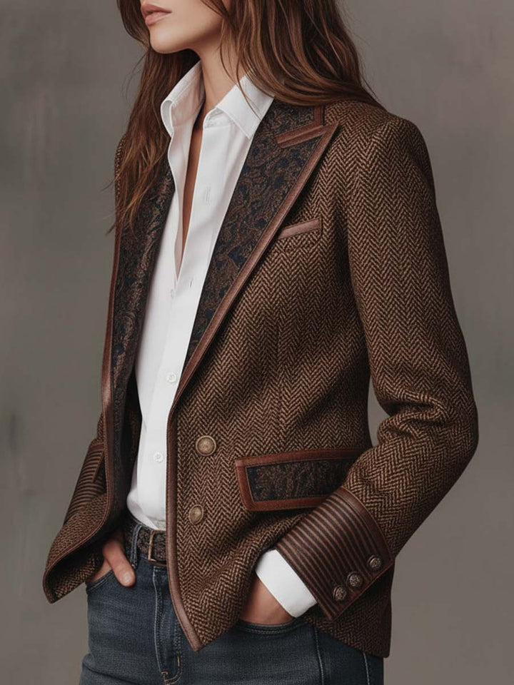 Esme – Herringbone Blazer with Printed Panels