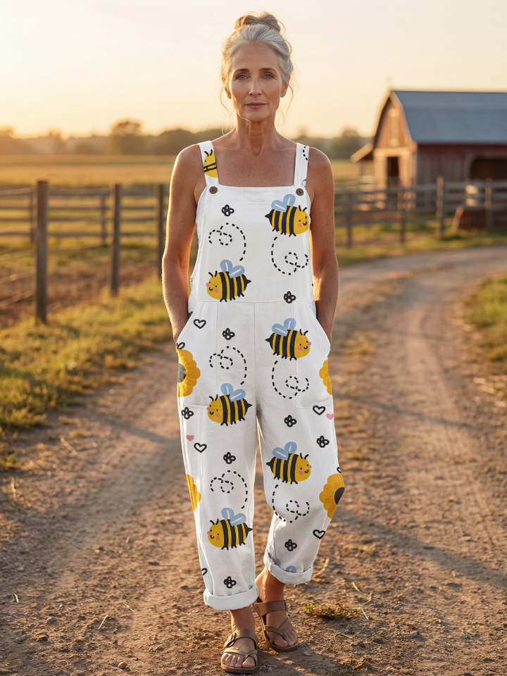 Xanthia | Bee & Flower-Print Dungarees