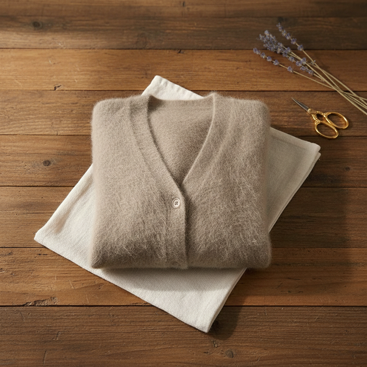 Barbara – Fluffy V-Neck Button-Up Cardigan