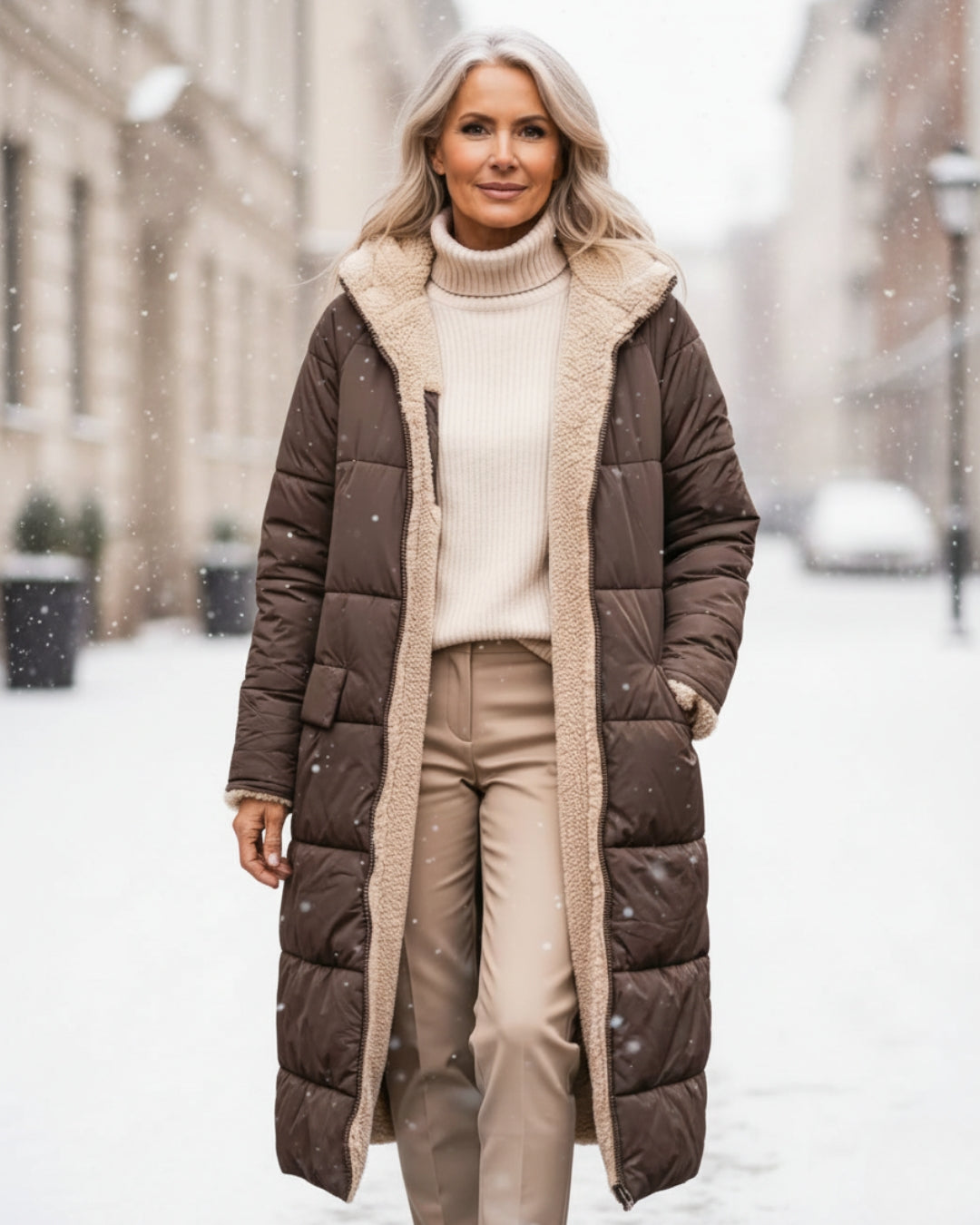 Bethan – Quilted Sherpa-Lined Long Coat