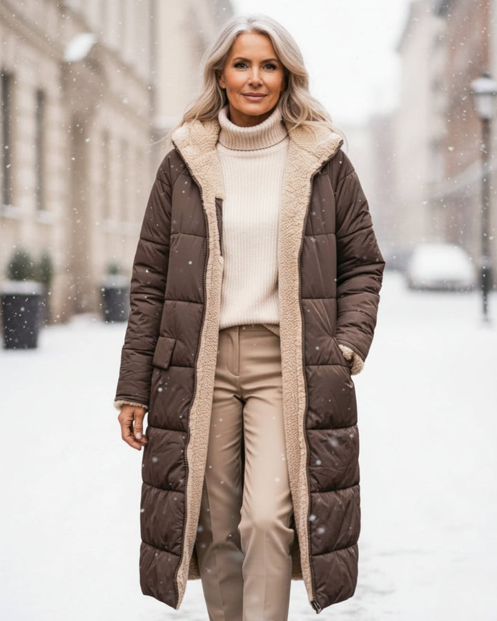 Bethan – Quilted Sherpa-Lined Long Coat