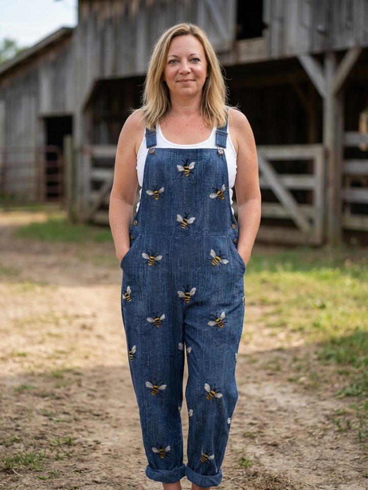 Lilian | Bee-Print Denim Dungarees