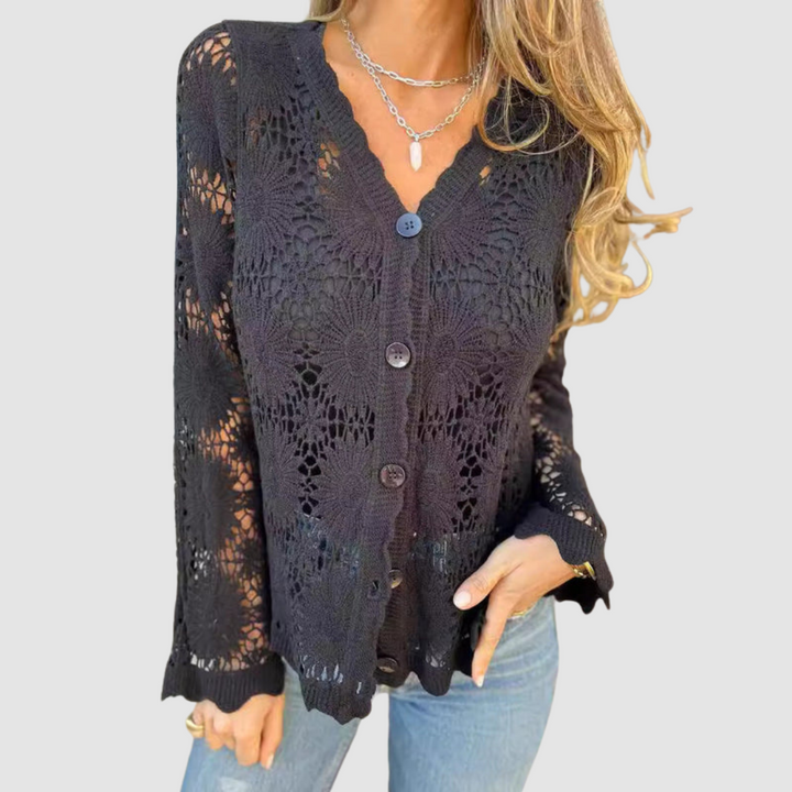 Fenella – Crochet Lace Button-Up Cardigan
